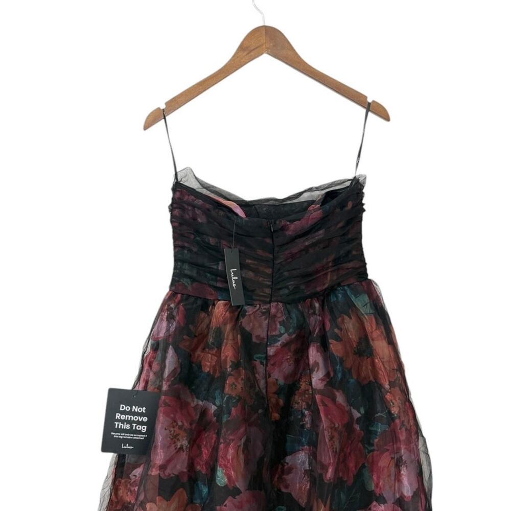 Lulus Splendidly Yours Black Floral Organza Mesh Strapless Midi Dress size L NWT - Picture 6 of 6
